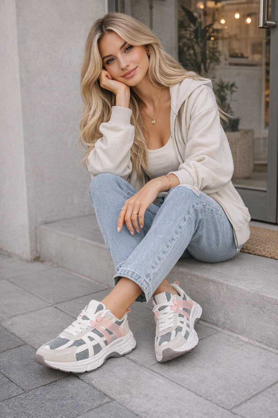 ZAPATILLAS GRIS CON ROSA
