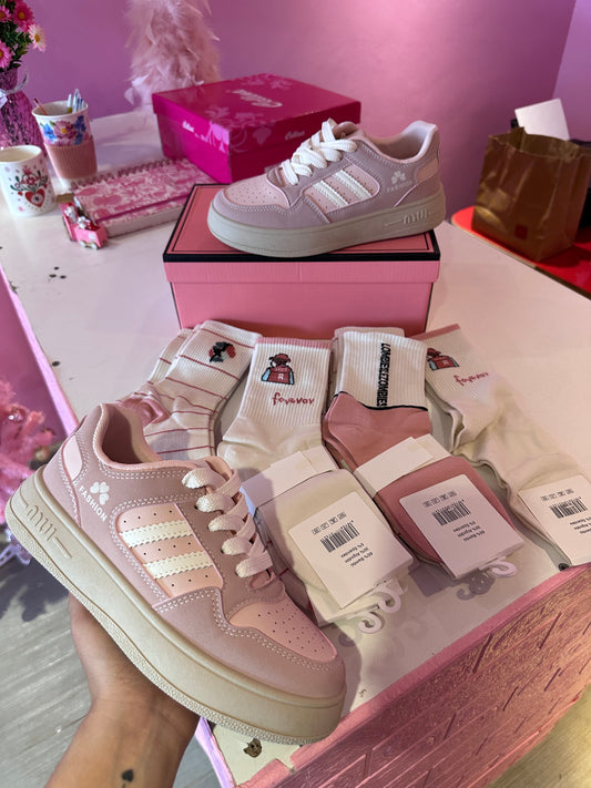 SNEAKERS PINK PASTEL💕+ Calcetines de Regalo 🎁