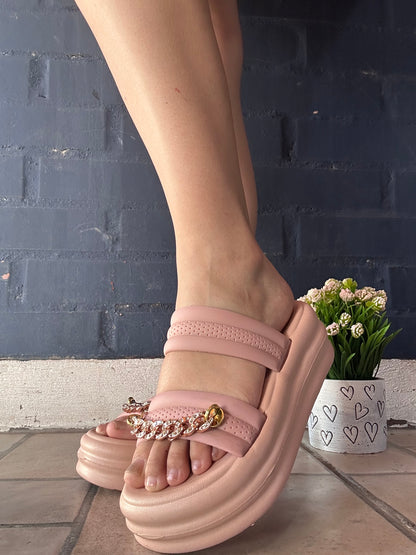 SANDALIAS CADENA ROSA PALO💗